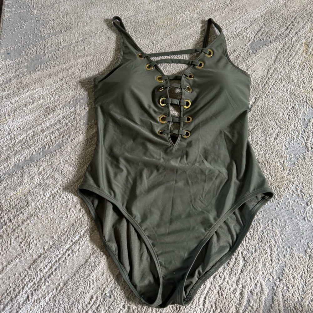 BLEU ROD BEATTIE Strappy One Piece Bathing Swim Suit swimsuit olive green 12